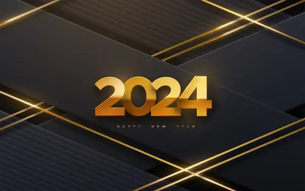 Новим 2024 Роком Векторна Святкова Ілюстрація Золотих Чисел 2024 Чорному Ліцензійні Стокові Вектори