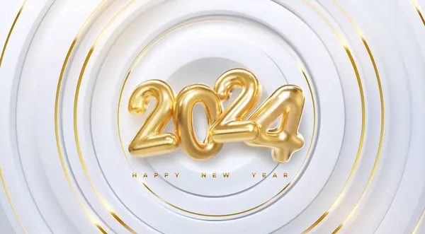Frohes Neues Jahr 2024 Vektorurlaubsillustration Der Goldenen Zahlen 2024 Weiß Vektorgrafiken