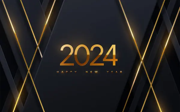 Новим 2024 Роком Векторні Святкові Ілюстрації Золотих Чисел 2024 Чорному Стокова Ілюстрація