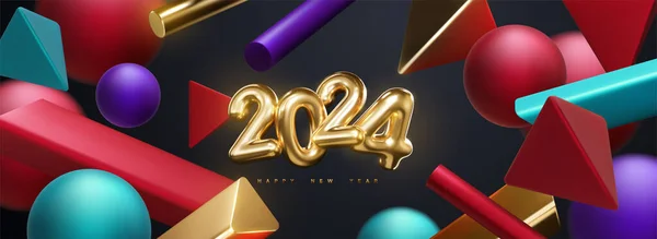 Szczęśliwego Nowego Roku 2024 Świąteczna Ilustracja Wektorowa Złotych Liczb 2024 Ilustracja Stockowa