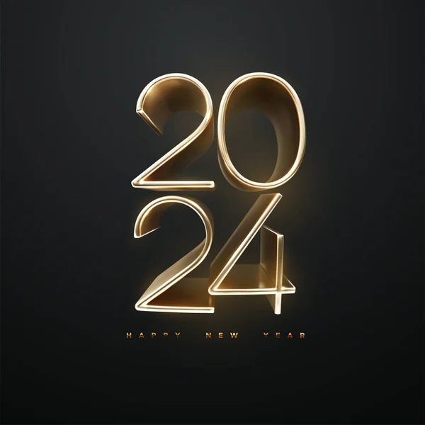 Happy New Year 2024 Golden Extruded Numbers Isolated Black Background Vector Graphics