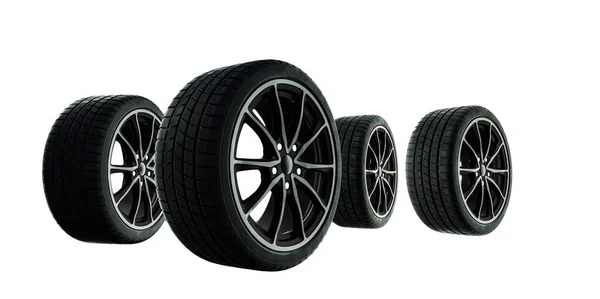 Car Tires Wheels Automobile Wheel Black Background Isolated White — Stock Photo, Image