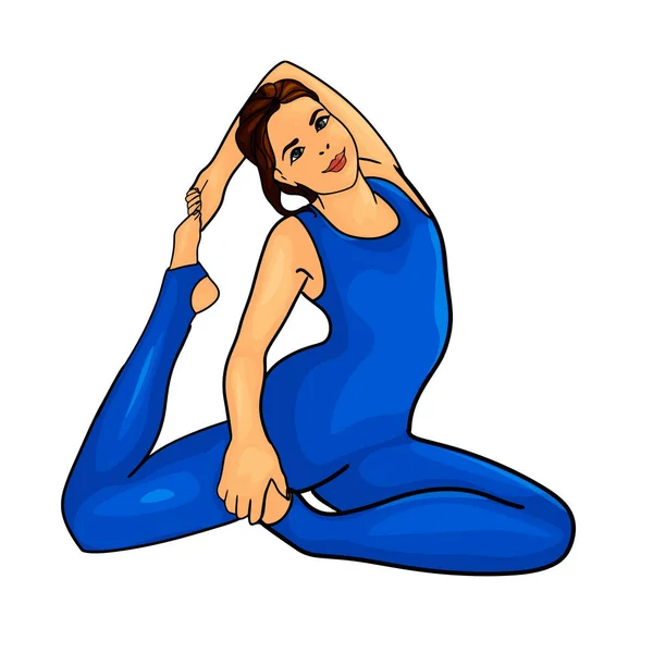 Smiling Woman Doing Stretching Exercises Vector Flat Illustration Happy Women — Stock Vector
