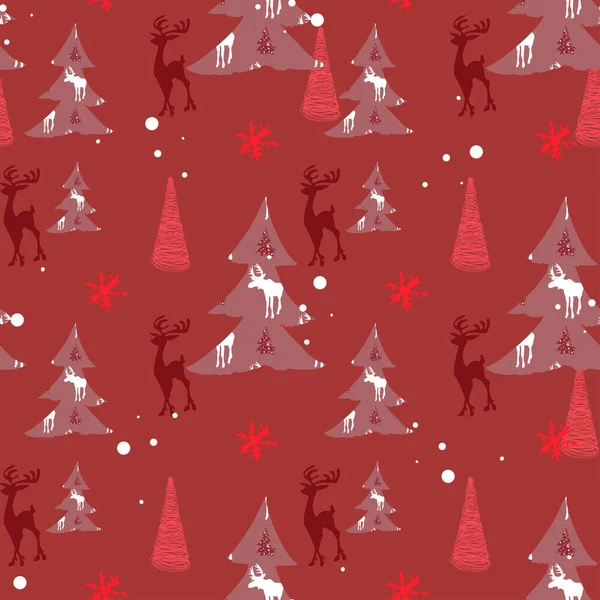 麋鹿和圣诞树的图案 圣诞无缝插图 空白为设计师 纺织品 — 图库矢量图片
