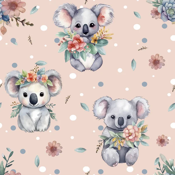 Şapkalı Şirin Koalalar Çocuk Kıyafetleri Için Desen Kağıt Tekstil Kartpostal — Stok Vektör