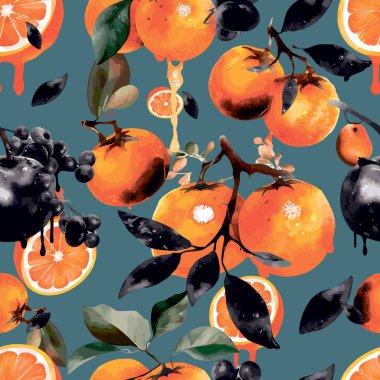 Portakallı desen. Siyah ve sarı çiçekler