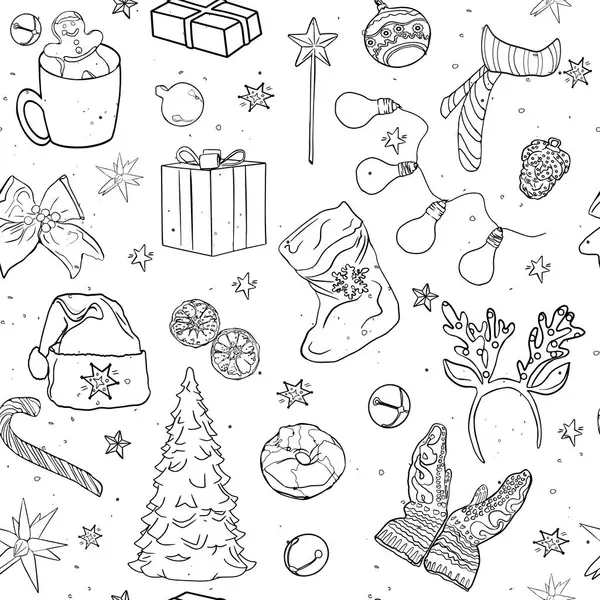 Geyik ve Noel ağacı deseni. Kusursuz Noel çizimi, tasarımcı için boş, logo