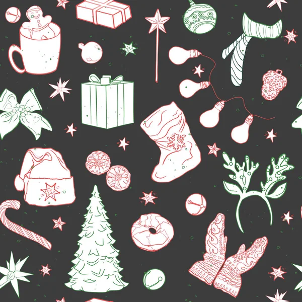 Geyik ve Noel ağacı deseni. Kusursuz Noel çizimi, tasarımcı için boş, logo