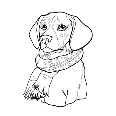 Vector dog shit in winter clothes. A dog in a hat. Print, logo, icon isolated