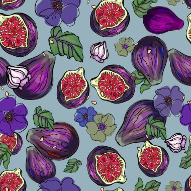 Vektör desenli incir. Meyveler, mor incirler. Logo, simge, baskı, logo