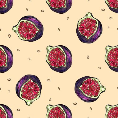 Vektör desenli incir. Meyveler, mor incirler. Logo, simge, baskı, logo