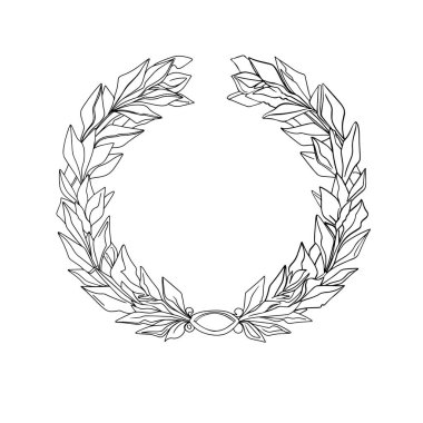 Laurel wreath illustration. Outline of wreaths with shit on a white background for coloring