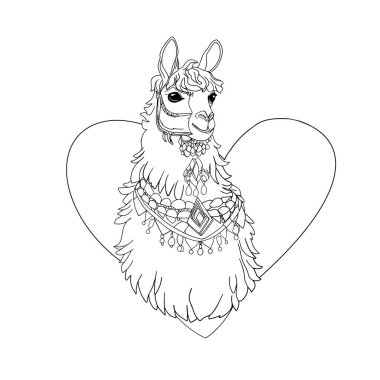 Kalp şeklindeki bir lamanın izole bir illüstrasyonu. Bir çocuk boyama sayfası için, tasarımcılar için boşluk bir vektördür. Etiket, logo, simge, yazdırma