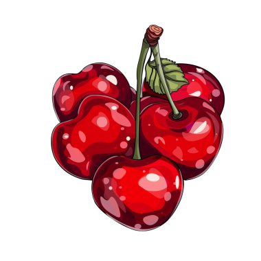 Serbest vektör çizimi. Parlak, sulu kirazlar. Bir tasarımcı, bir kartpostal, bir parmak izi.