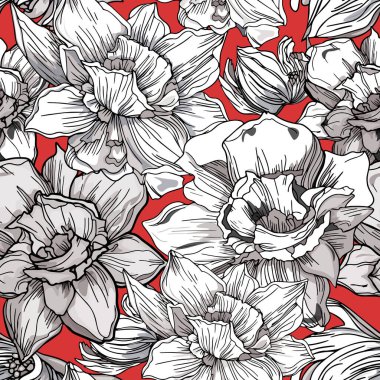 Bahar çiçekleri nergis deseni. Çiçeksiz desen, nergis çiçeği. Zarif çiçekli el.