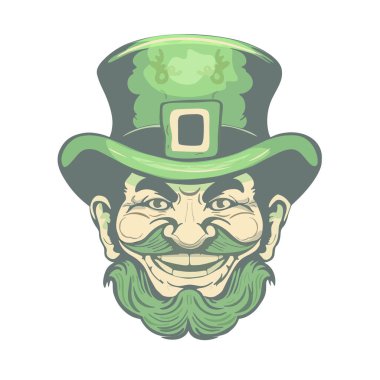 Leprikon el çizimi vektör. Aziz Patrick Günü için yeşil leprikon beyaz arka planda izole edilmiş. Davetiye için bir unsur, parmak izi üzerindeki bir mühür, tasarımcılar için boş bir leprikon el çizimi vektörü. Aziz Patrick Günü için yeşil leprikon izole edilmiş. 