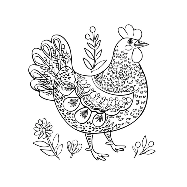 Beyaz arka planda izole edilmiş, renkli bir horoz mandala resmi. Renklendirme için çiftlik kuşu, zentangle illüstrasyon ya da yüksek detaylar için dövme. Bir horozun vektör çizimi.