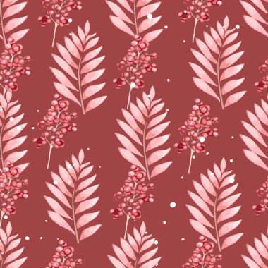 Böğürtlenli ve soyut yapraklı kusursuz desen. Çok renkli elementlerin deseni. Baskı, kumaş baskısı, spor kıyafetleri için.