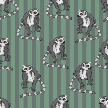 Lemurlar ve kurbağalar gerçekçi, kusursuz çizimler. Minimalist tasarım. Egzotik hayvanların geometrik desenleri. Paket kağıdı için yazdır. tekstil, tasarımcılar için hazırlık