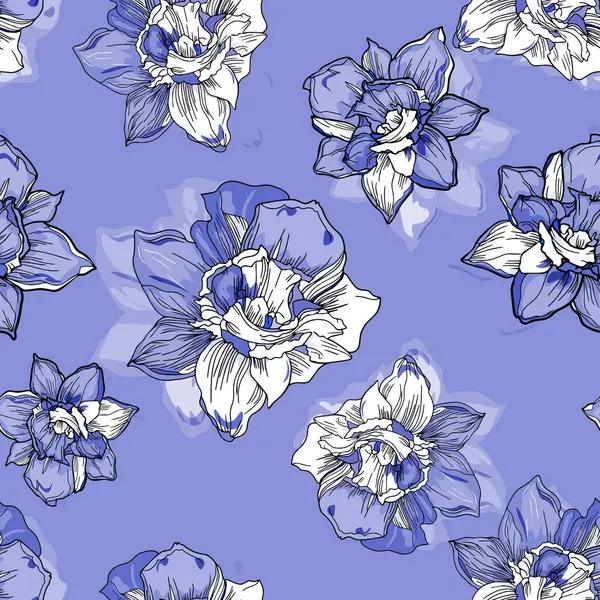 Spring flowers Daffodil pattern. Floral seamless pattern, daffodil flowers. Elegant floral hand