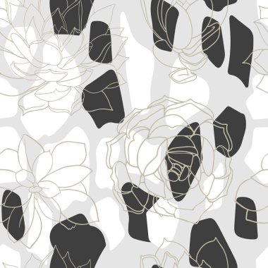 Soyutlama noktalarındaki çiçek deseni. Botanik desensiz desen tasarımcılar, logolar, etiketler, kartpostallar için kuru sıkı. Tasarımcılar için yaz şablonu,