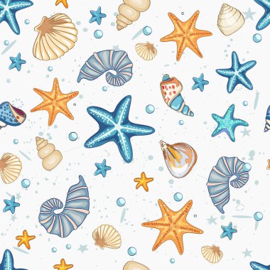 Deniz düzeni. Balık, çapa, ahtapot, köpekbalığı, balina. Dekoratif deniz elementleriyle kusursuz bir desen. Eski arkaplan
