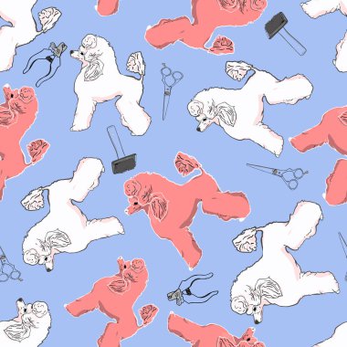 Tımar edilmiş kusursuz çizimler. Kraliyet kanişi ve köpek bakım ürünleri. Tımarcı için desen