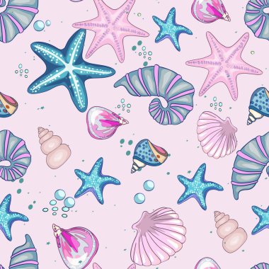 Deniz düzeni. Balık, çapa, ahtapot, köpekbalığı, balina. Dekoratif deniz elementleriyle kusursuz bir desen. Eski arkaplan