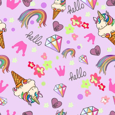 Taç, gökkuşağı, gökkuşağı, gökkuşağı noktaları, elmaslar, yazıt aşkı, merhaba yaz. Baskı yapmak için. Tasarımcı, tişört, ambalaj kağıdı için boş. Duvar Kağıdı