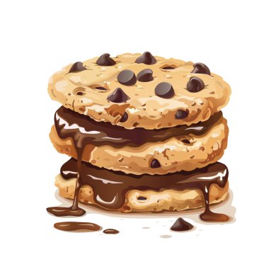 Çikolata parçacıklı kurabiyeler. Kurabiye günü izole vektör illüstrasyonu, logo, simge