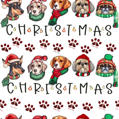 Noel ağacı oyuncakları ve kırmızı Noel süsüyle Noel köpeği.