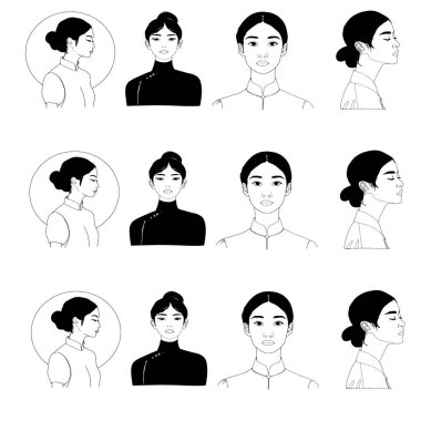 Vektör desenli zarif kızlar. Güzel kızların vektör seti. Estetik ve zarafet. Düz vektör koleksiyonu