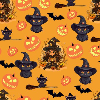 Cadılar Bayramı Şablonu Şaka mı, Şeker mi? Cadılar Bayramı için balkabağı deseni. Bir tasarımcı, logo, simge ve tekstil için vektör ilülasyonu boş