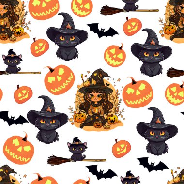 Cadılar Bayramı Şablonu Şaka mı, Şeker mi? Cadılar Bayramı için balkabağı deseni. Bir tasarımcı, logo, simge ve tekstil için vektör ilülasyonu boş