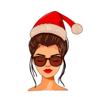 Yeni yıl kızının vektör çizimi. Noel kızı. Baskı için hoş bir illüstrasyon, tasarımcı için boş, tekstil, giysi, ambalaj kağıdı