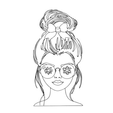 Yeni yıl kızının vektör çizimi. Noel kızı. Baskı için hoş bir illüstrasyon, tasarımcı için boş, tekstil, giysi, ambalaj kağıdı