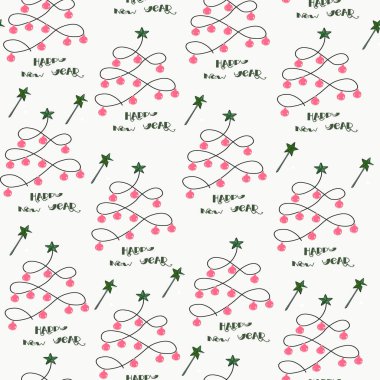 Renkli arka planda çelenkleri ve oyuncakları olan kusursuz bir yeni yıl modeli. Noel ağacı, hediye, basım için Noel çanı, çıkartmalar, logo, tasarımcılar için boş