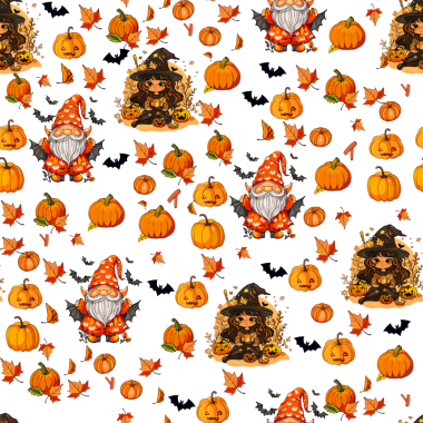 Cadılar Bayramı parti modelinin vektör çizimi. Uçan ağlı cüce, anime cadıları, kediler, cadı süpürgesi. Cadılar Bayramı kusursuz illüstrasyon. Baskı, tekstil, giysi, ambalaj için sevimli bir arkaplan