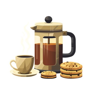 Kahvaltı vakti geldi. Bir fincan sıcak kahve ve gayzer kahve makinesiyle günaydın. Sıcak içecekler. Kurabiyeler