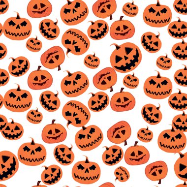 Eğlenceli ve ürkünç, pürüzsüz bir desen. Arka planda değişik yüz ifadeleri olan fenerler var.