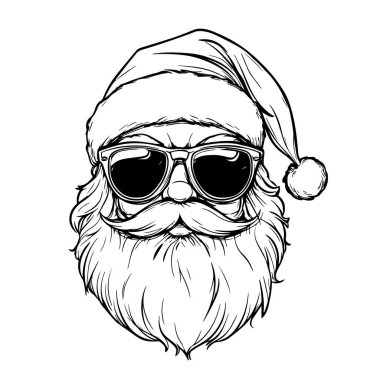 Elle çizilmiş siyah beyaz gözlüklü Noel Baba. Noel Baba 'nın gözlük takarken çekilmiş siyah beyaz bir resmi. Noel kartları için mükemmel.