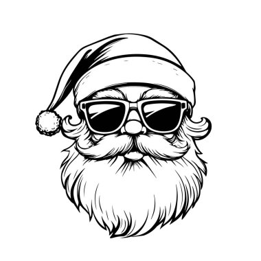 Elle çizilmiş siyah beyaz gözlüklü Noel Baba. Noel Baba 'nın gözlük takarken çekilmiş siyah beyaz bir resmi. Noel kartları için mükemmel.