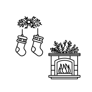 Hand-drawn Christmas icons set with pine tree, Santa, and winter accessories. Perfect for holiday cards, decorations, or festive designs clipart