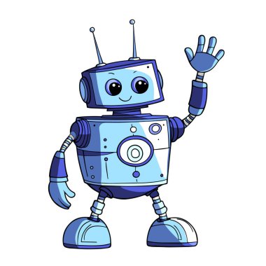 Şirin Çizgi Robot Karakteri Çizimi. Antenleri ve Koca Gözlü Sevimli Robot. Çocuklar için Renkli Resimler