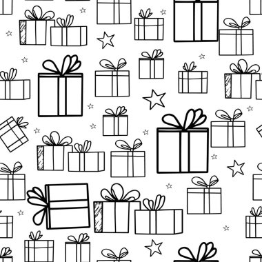Kusursuz Noel Hediyeleri, Yıldızlar ve Şeker Çubukları Şablonu. El Yazması Tatil Sunar ve Yıldızlar Şablonu Siyah ve Beyaz