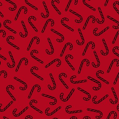 Siyah ve Beyaz Noel Çubukları 'nın kusursuz deseni. Minimalist Tasarımda El Çizimi Şeker Çubukları Tatil Şablonu