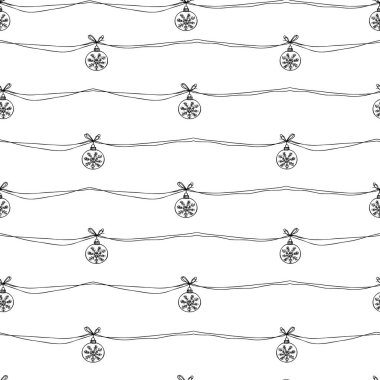 Minimalist Noel Süsleri Kusursuz Şablon Asıyor. Yeşil Geçmişli El Çizimi Tatil Muzipliği