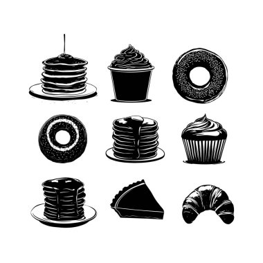 Kekler, çörekler, kekler ve dondurmanın minimalist bir dizaynla sunulduğu lezzetli tatlılar.