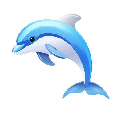 Cute Blue Dolphin Illustration in Cartoon Style. Playful Dolphin with Smooth Gradient Colors clipart