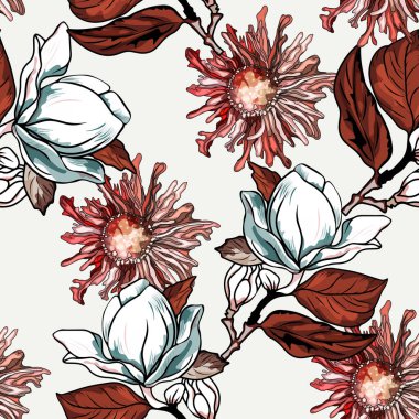 Zarif Manolya ve Kasımpatı Çiçek Örnekleri. Yeşil yapraklı el yapımı manolya çiçekleri. Manolyalı Kusursuz Desen